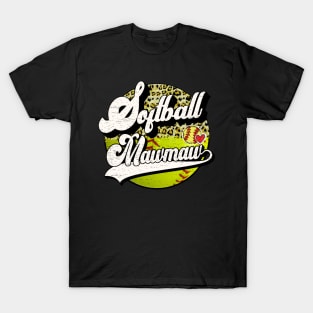 Softball Mawmaw Vintage Leopard Softball Family Matching T-Shirt